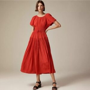 J. Crew Elena Puff-Sleeve Dress in Dotted Crepe de Chine